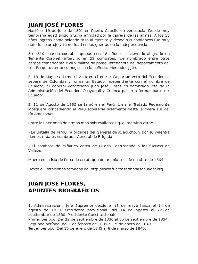 Biografia de Juan Jose Flores | América del Sur | Militar