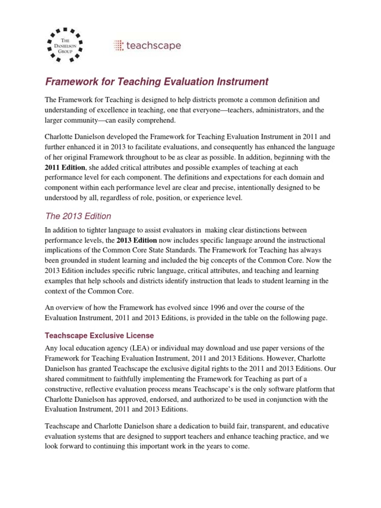 Danielson Teacher Rubric Educational Assessment Teachers