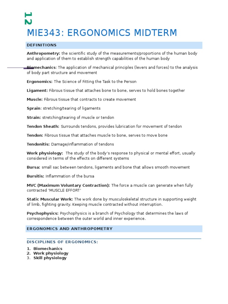 Ergonomics & MSDs Study Guide | PDF | Vertebral Column | Human Factors ...