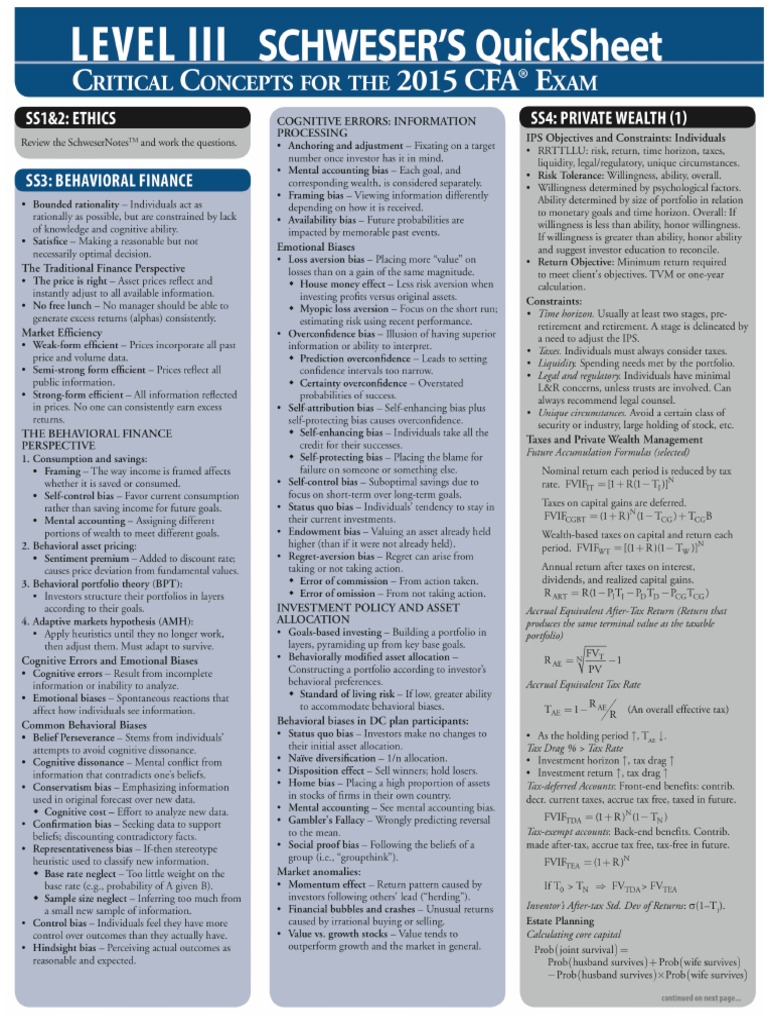 Cfa Level 2 Quicksheet Pdf Files Dwnloadtribe