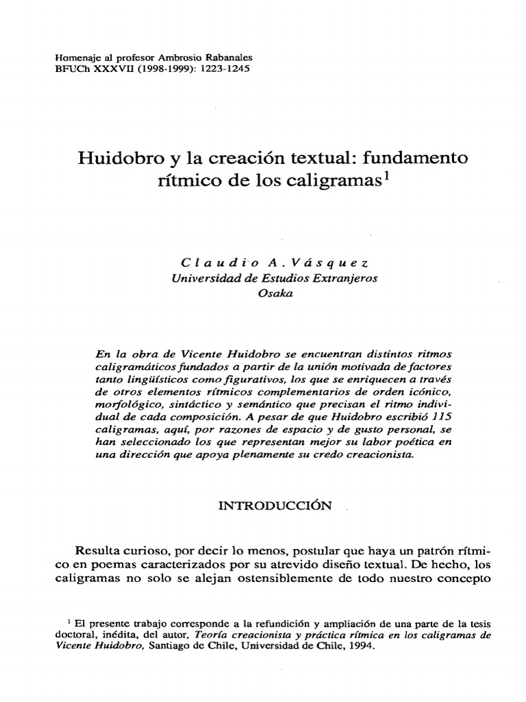 Huidobro y La Creacion Textual PDF | PDF | Ritmo | Poesía, image size:768x1024