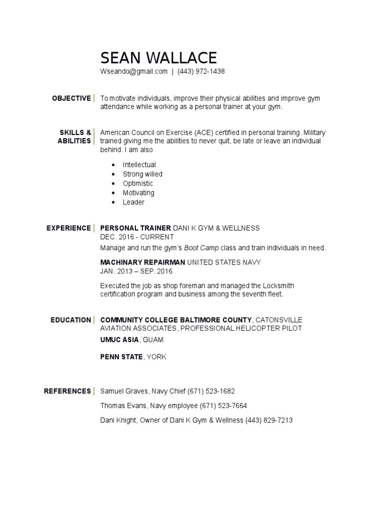 Certified Personal Trainer Resume | PDF | Career & Growth