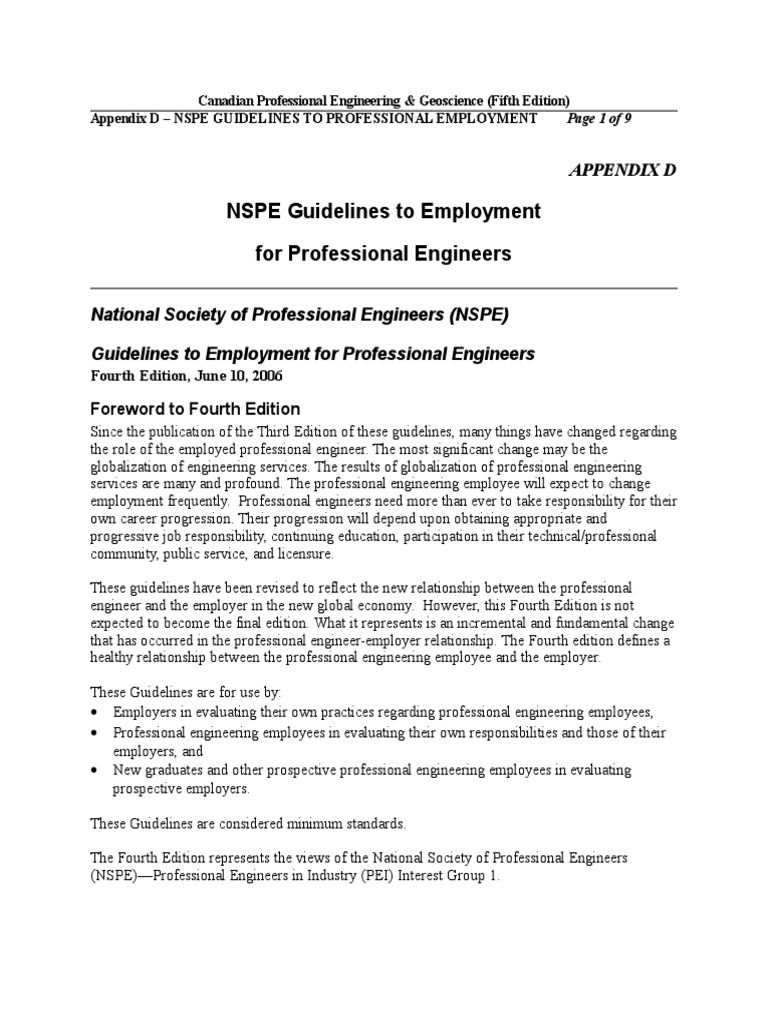 NSPE Guidelines For Proffesional Engineers | PDF | Employment ...