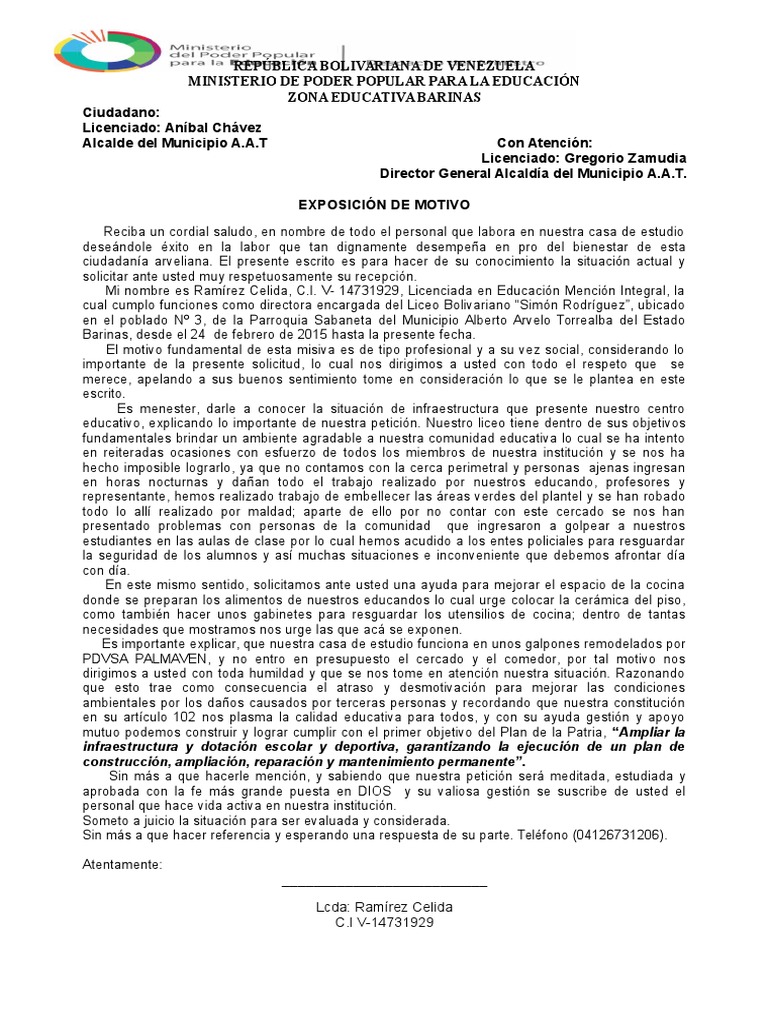 Exposicion de Motivo ALCALDE Alcalde Política