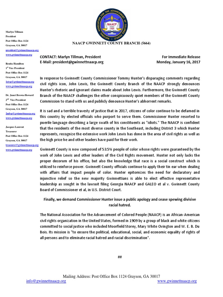Naacp Gwinnett County Branch (5664) Memo On Letterhead | Politics Of ...
