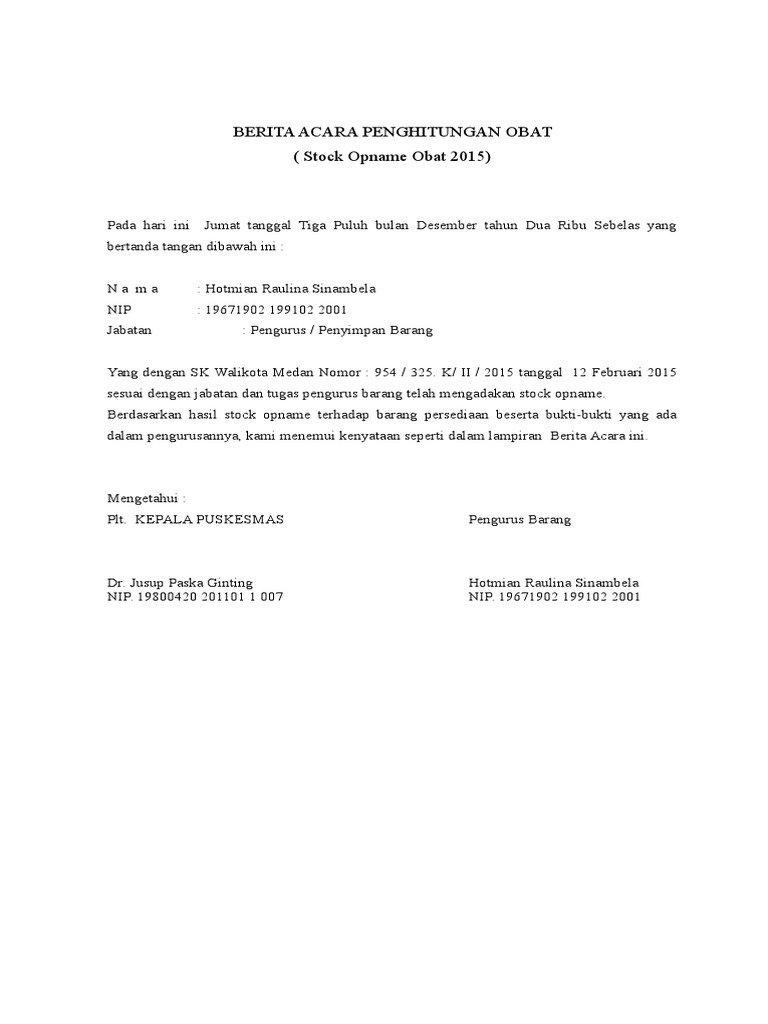 Berita Acara Stock Opname