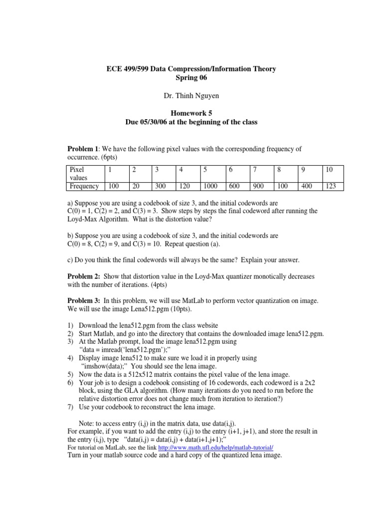 ECE 599 Homework on Data Compression | PDF