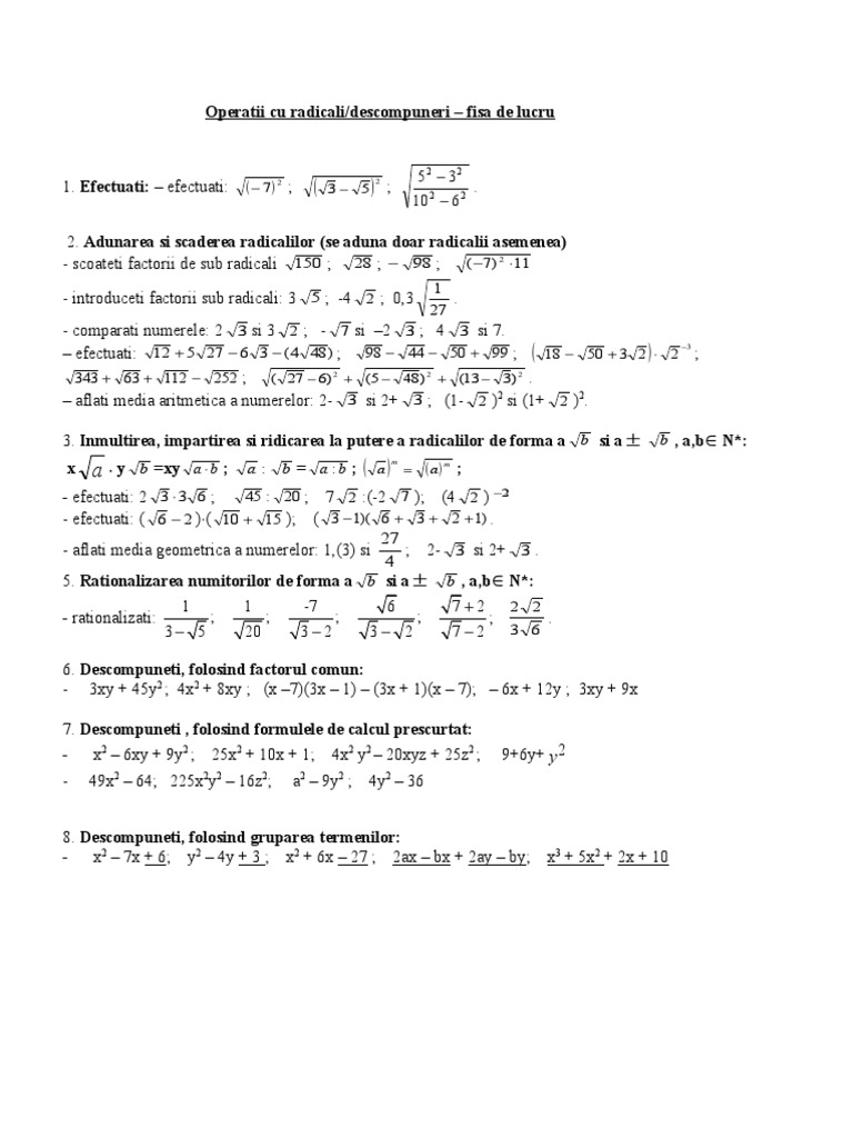 Operatii Cu Radicali Descompuneri | PDF