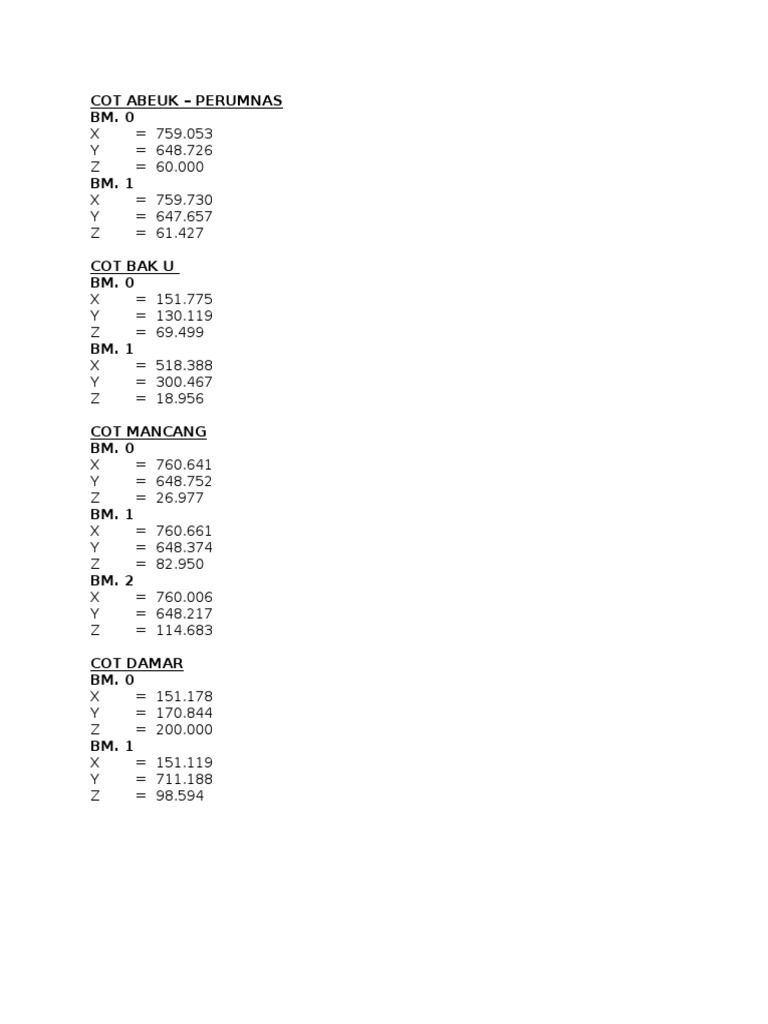COT Coordinates Data Overview | PDF