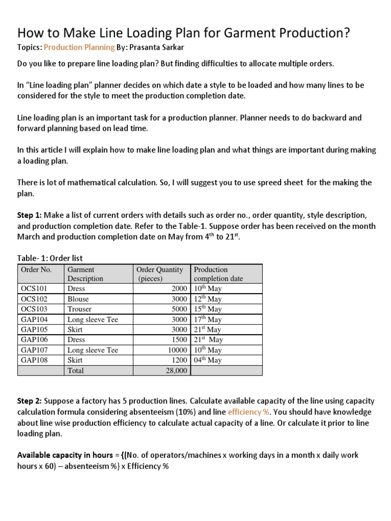 How To Make Line Loading Plan For Garment Production | PDF | Softlines  (Retail) | Clothing