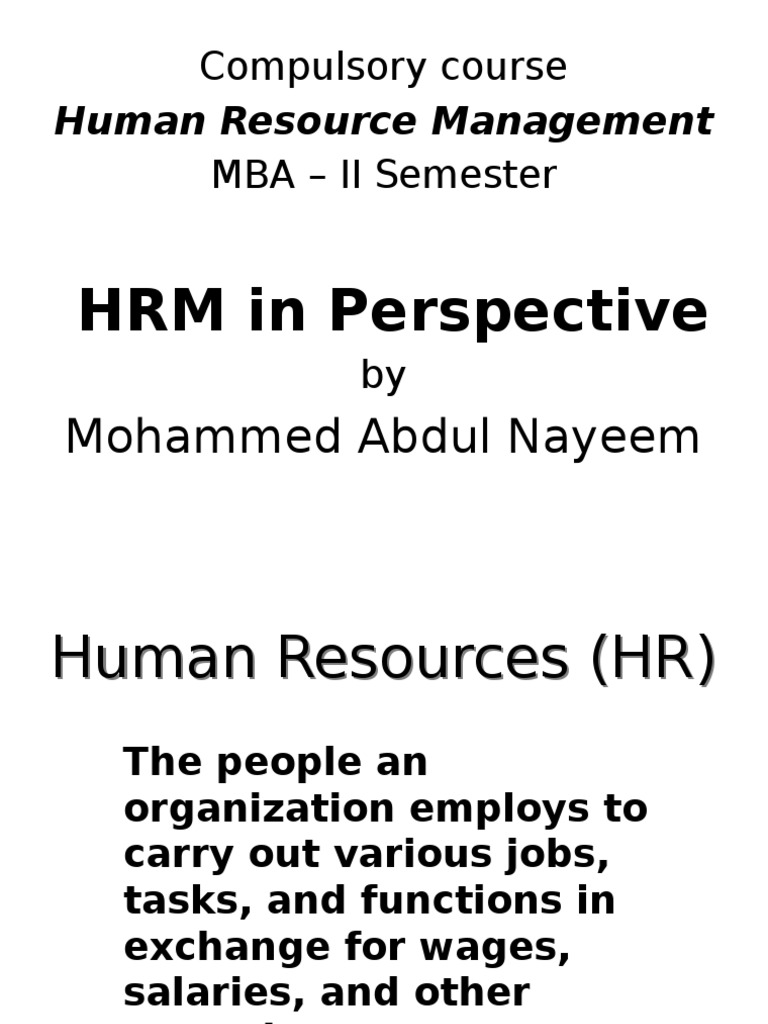 Compulsory Course MBA - II Semester: Human Resource Management | PDF ...