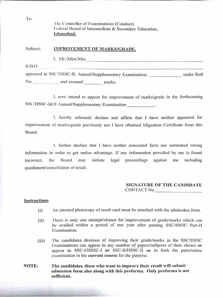 Applicationform For Improvement of Marks | PDF