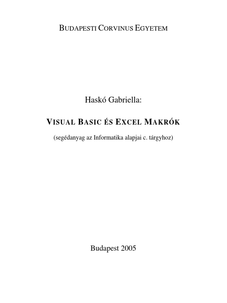 Visual Basic És Excel Makrók PDF | PDF