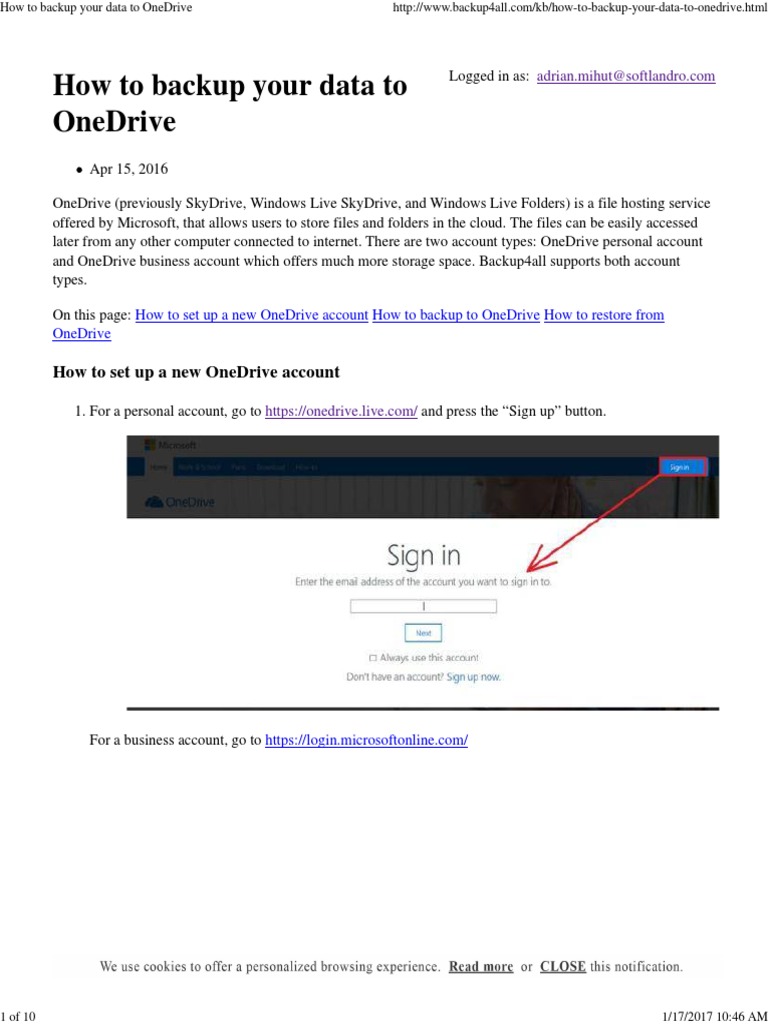 Backup Your Data to OneDrive Guide | PDF | Backup | User (Computing)