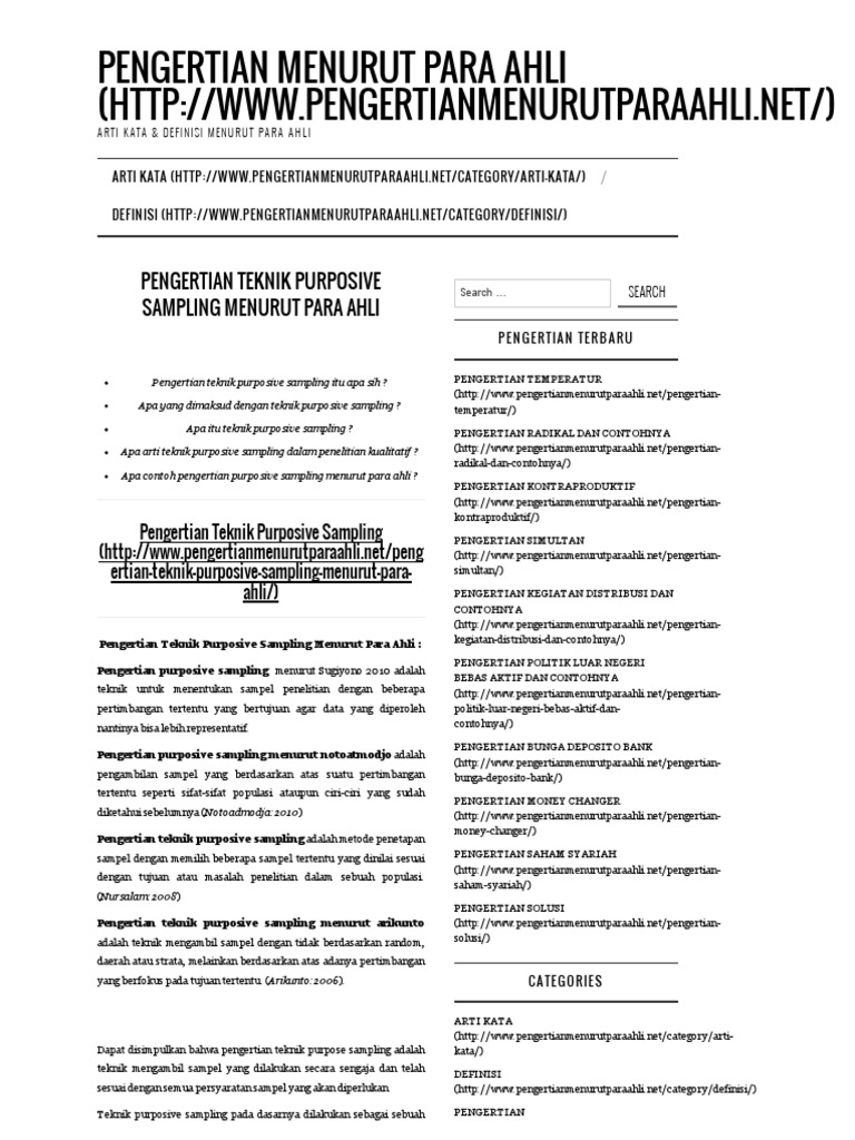 Pengertian Teknik Purposive Sampling Menurut Para Ahli Pengertian Menurut Para Ahli Pdf