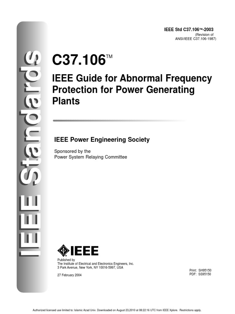IEEE Guide For Abnormal Frequency Protection For Power Generating ...