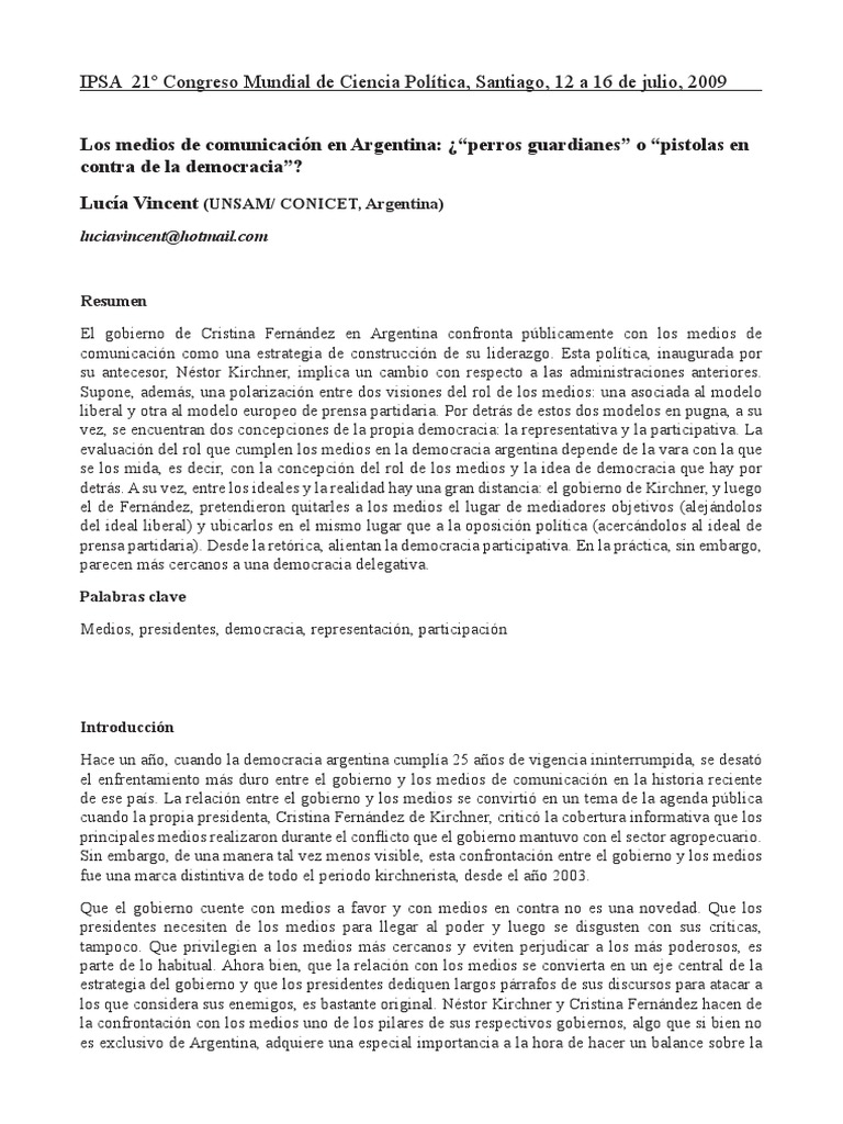 Medios y democracia en Argentina | PDF | Democracia | Ideologías políticas