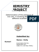 Chemistry Project: Determination of The Presence of Iron (Fe), in Drinking Water of Different Localities