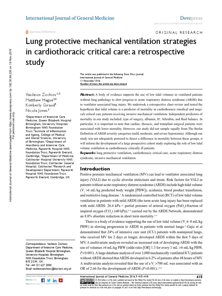 Lung Protective Mechanical Ventilation Strategies Respiration Health Sciences