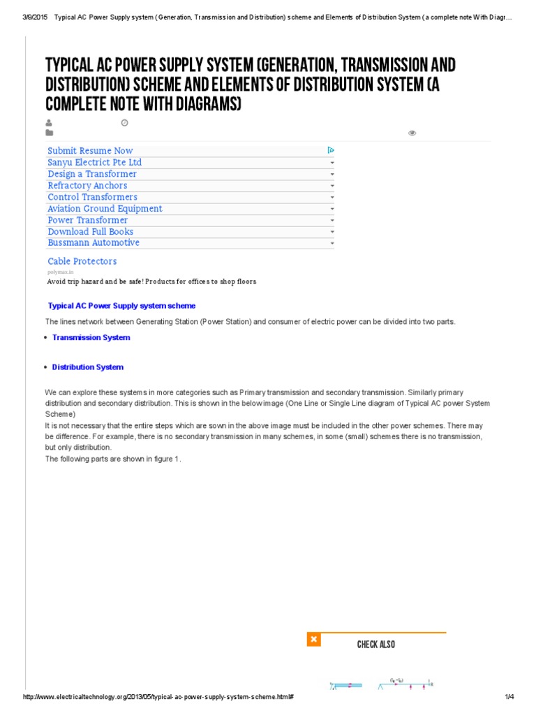 Typical AC Power Supply System (Generation, Transmission and
