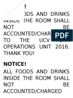 All Foods and Drinks Inside The Room Shall NOT BE Accounted/Charged To The Ucv Bar Operations Unit 2016. Thank You!