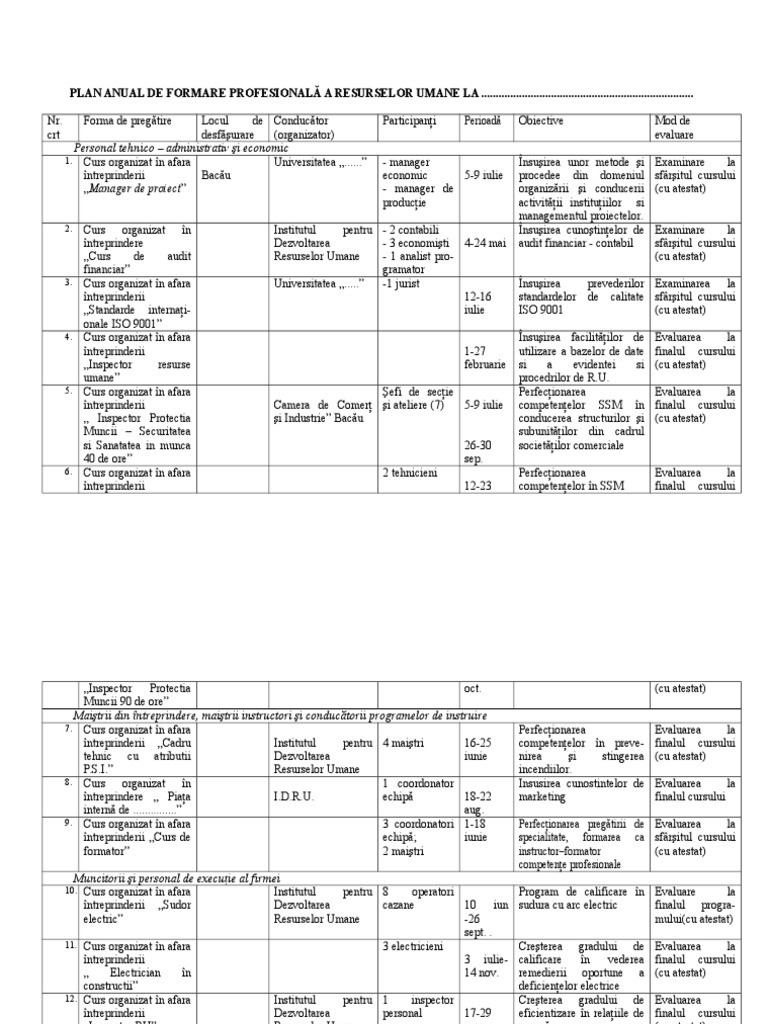 Model Plan de Formare | PDF