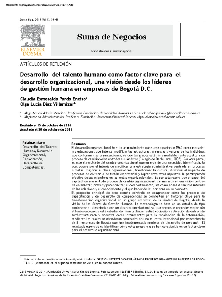 Desarrollo del talento humano como factor clave para el desarrollo