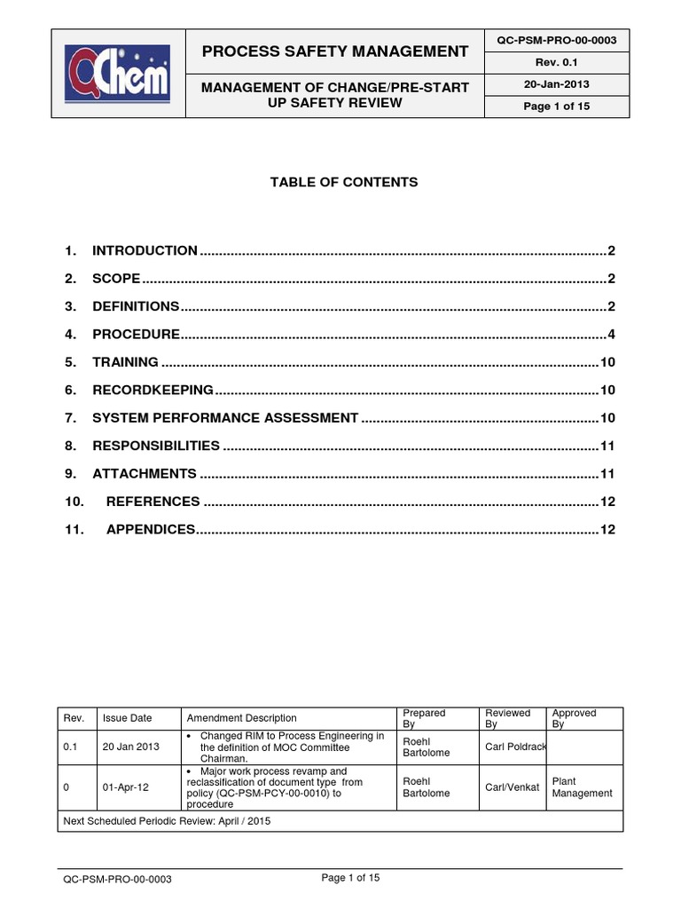 Management of Change | PDF | Safety | Risk