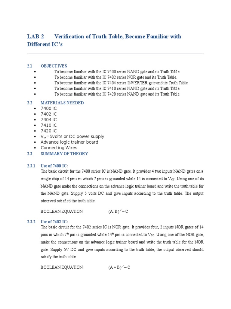 IC 7400 Series Truth Table Overview | PDF | Logic Gate | Integrated Circuit