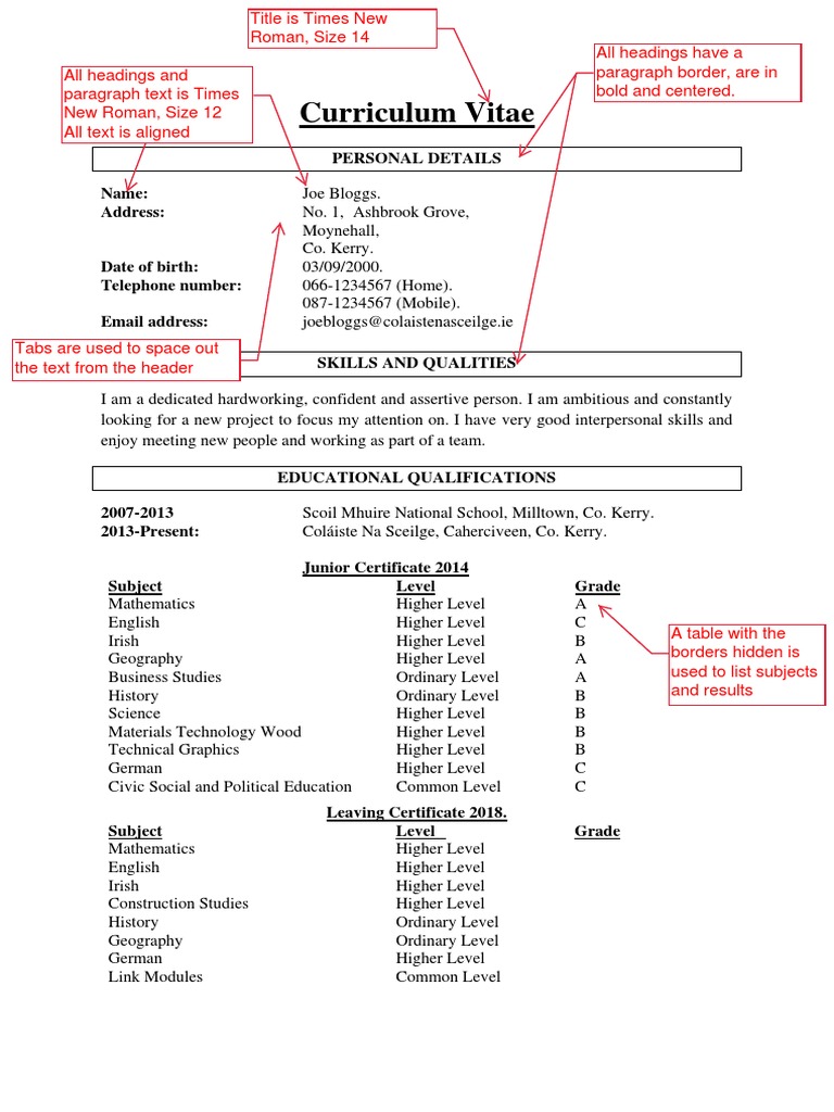 LCVP Sample CV Behavior Modification Learning