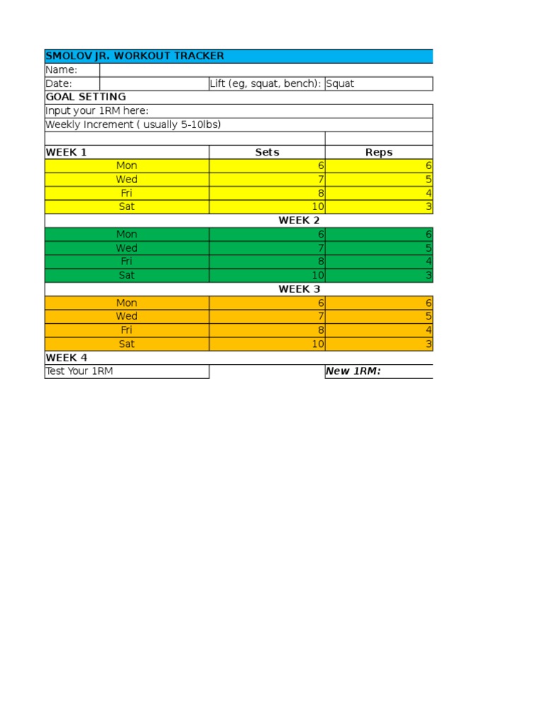 Smolov Jr. Squat Program Tracker | PDF | Sports & Recreation