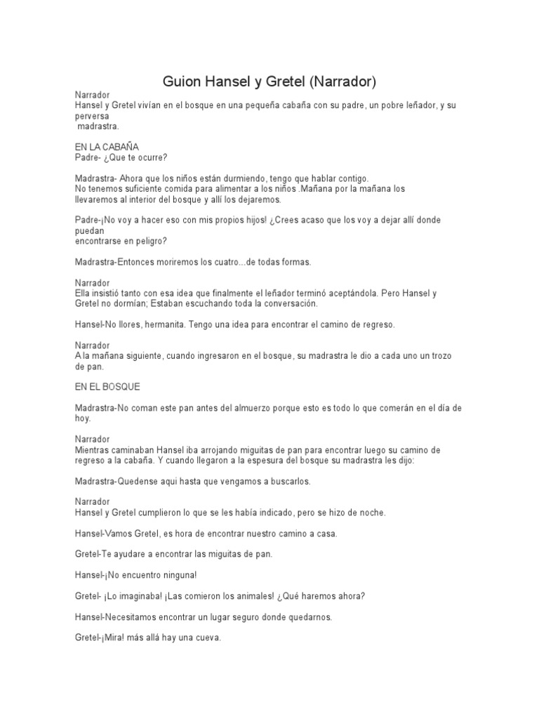 Guion Hansel y Gretel PDF Hansel y Gretel (Ópera) Narración