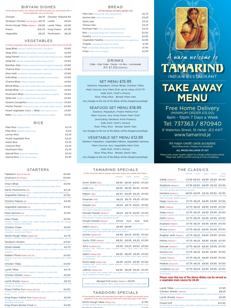 Tamarind Take Away Menu | PDF | Kebab | Curry
