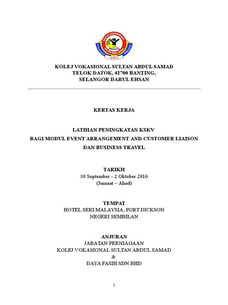 KERTAS KERJA KURSUS EVENT MANAGEMENT