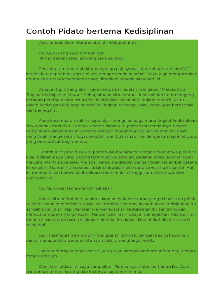 Contoh Pidato Bertema Kedisiplinan PDF