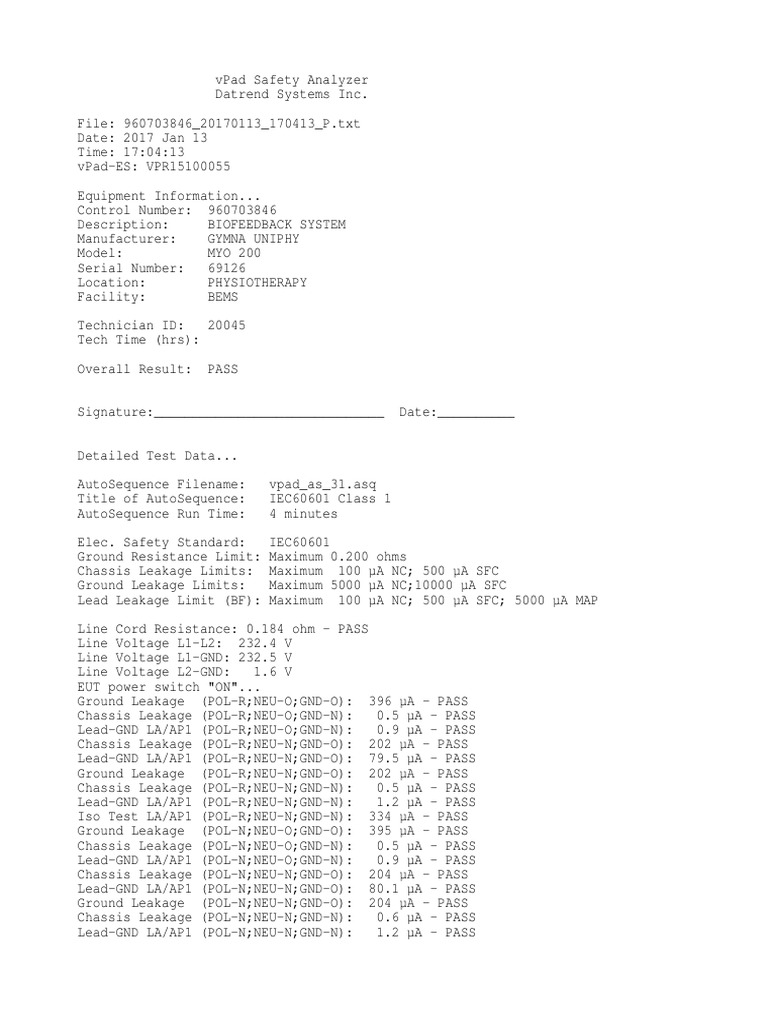 Electrical Safety Test Sample of Datrend vPadES Rugged PDF