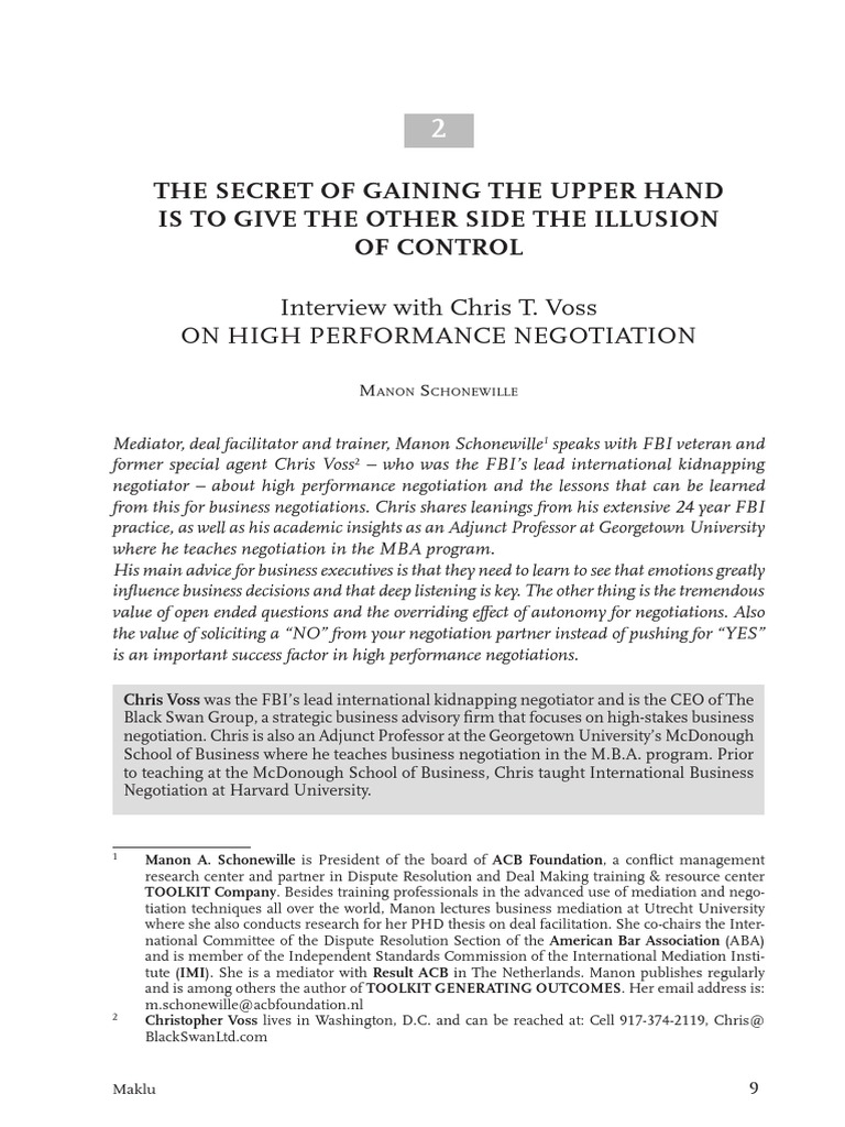 Interview FBI Hostage Negotiator Chris Voss | PDF | Negotiation | Mediation