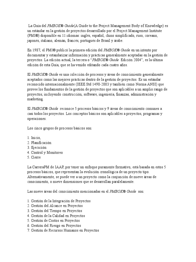 La Guía Del Pmbok | PDF | Producción y fabricación | Cognición