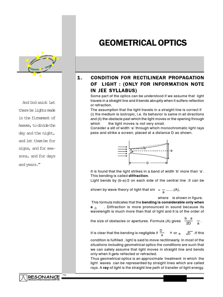 01 Geometrical Optics PDF Lens (Optics) Refraction