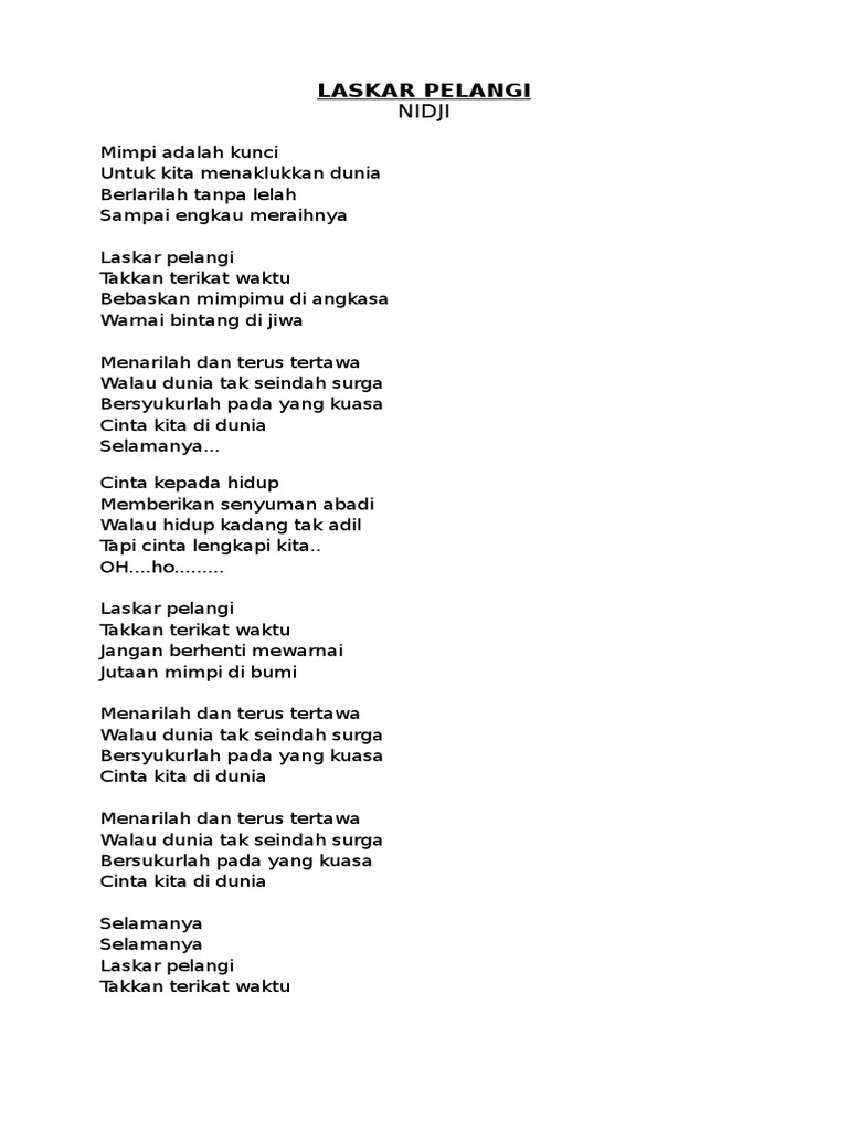 Lirik Lagu Laskar Pelangi Dll. PDF