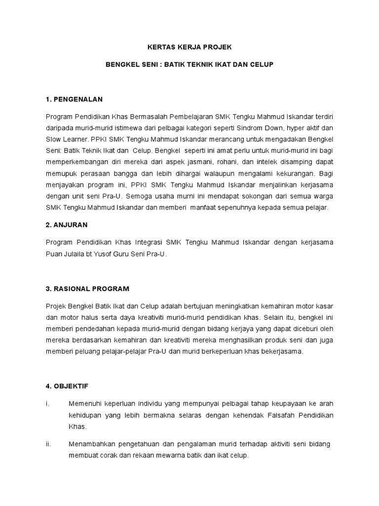 Kertas Kerja Bengkel Batik Pdf