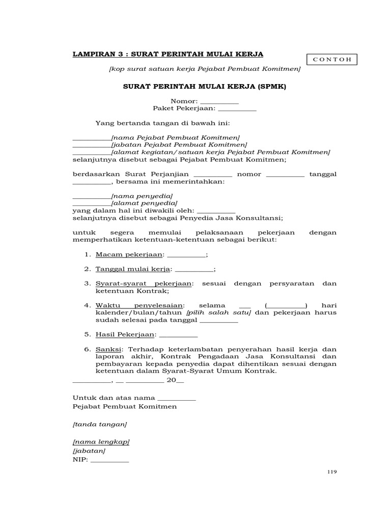 Contoh Surat Perintah Mulai Kerja | PDF | Karier & Perkembangan