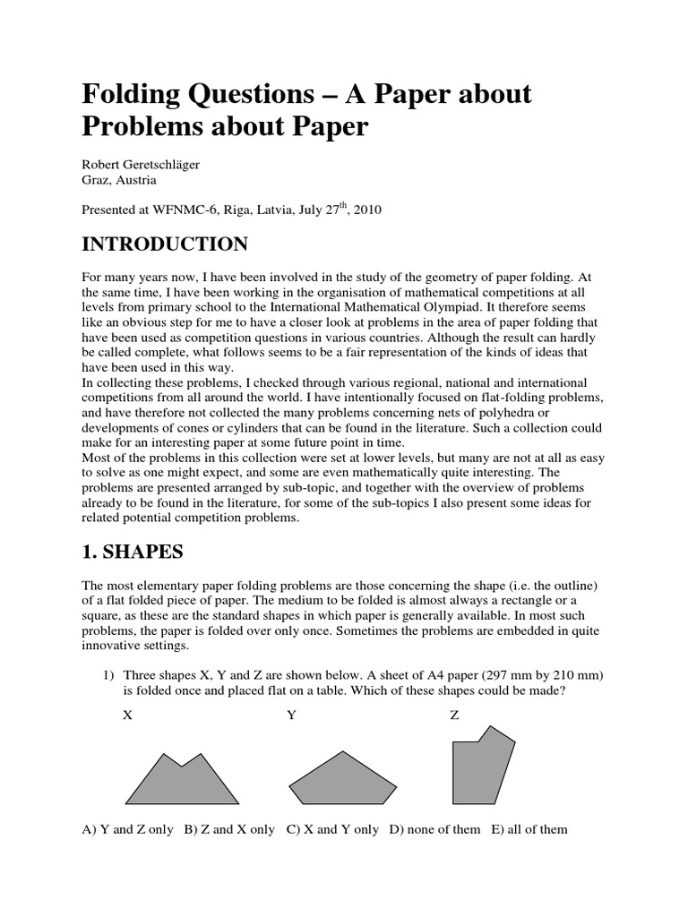 Folding Questions Paper Long Version PDF Triangle Trigonometric Functions