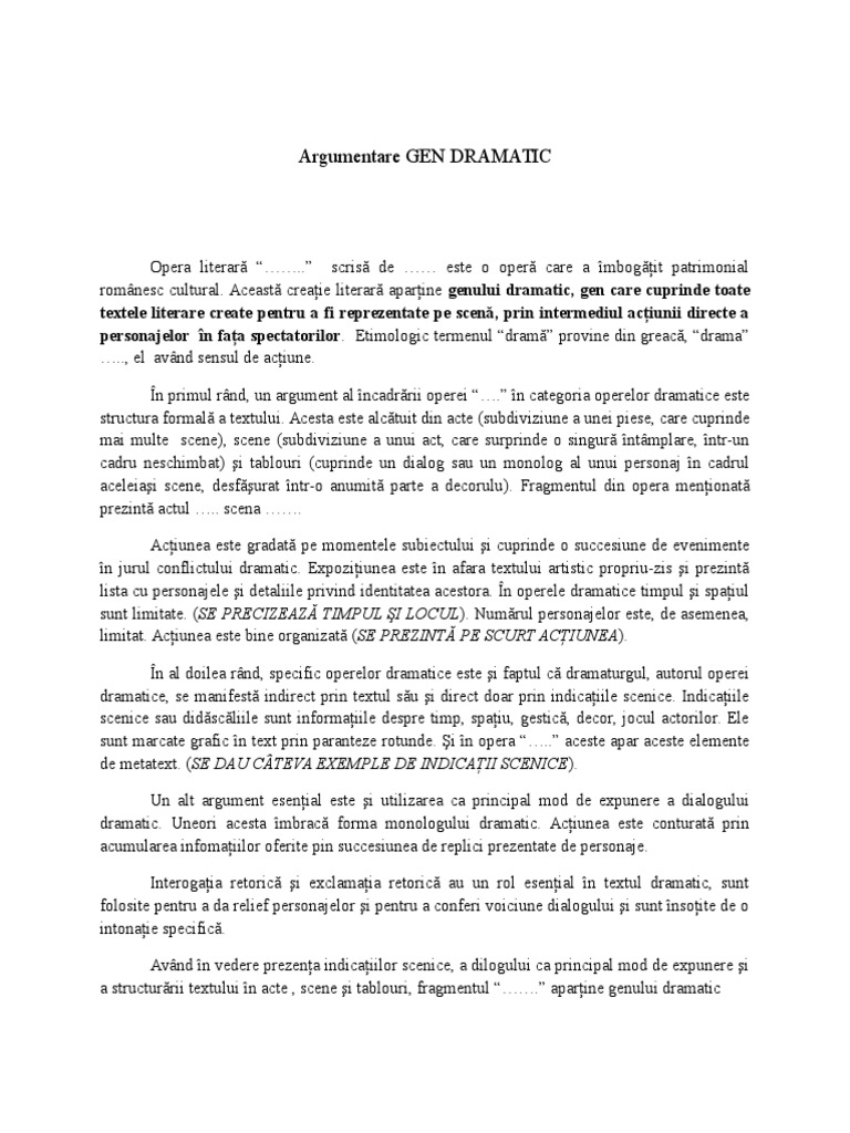 Argumentare Gen Liric Argumentare - Gen Dramatic | PDF