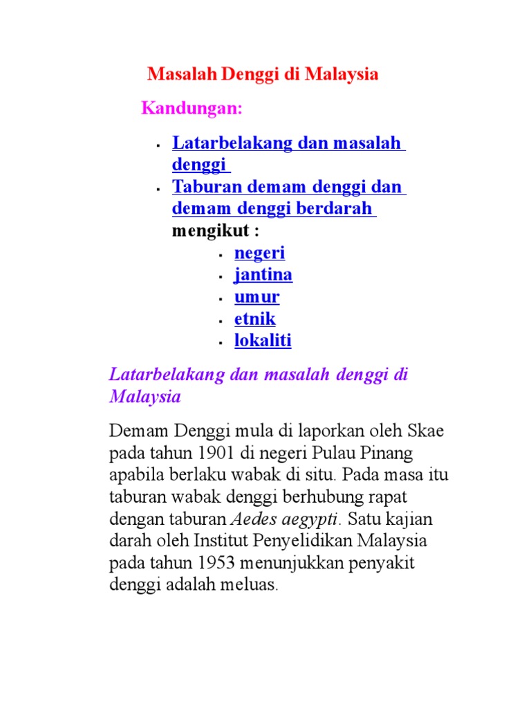 Masalah Denggi di Malaysia