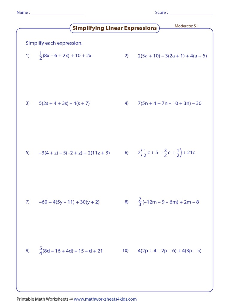 Simplifying Expressions Linear Medium1