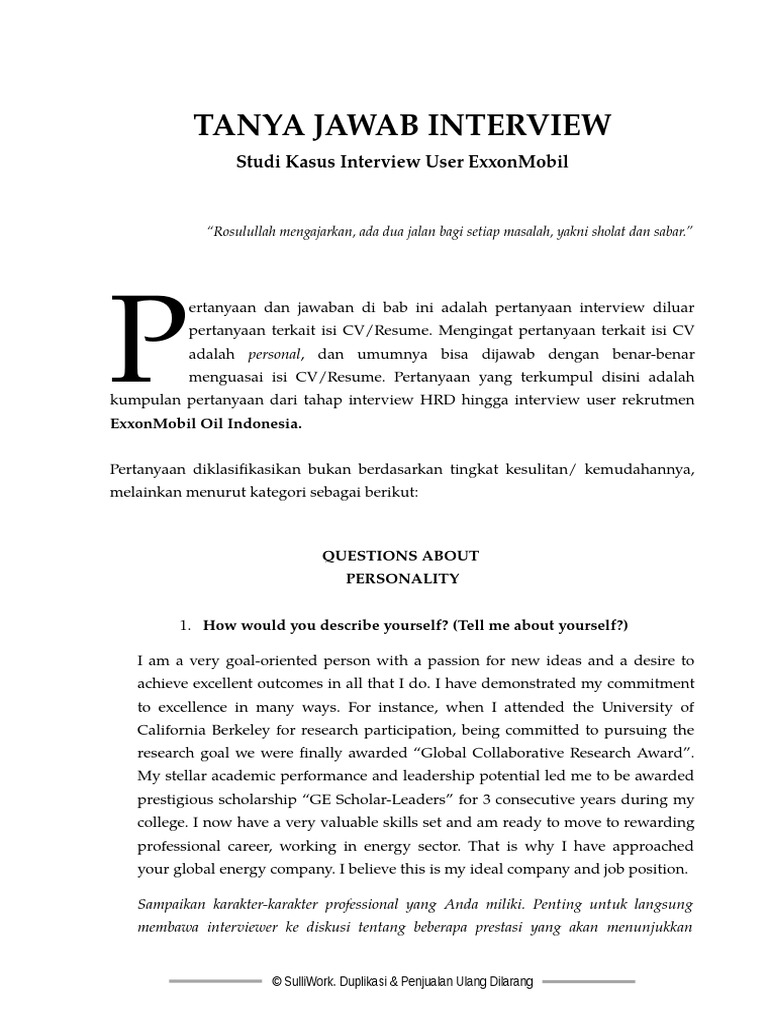 Tanya Jawab Interview Profesional Studi Kasus Exxon Exxon Mobil Leadership