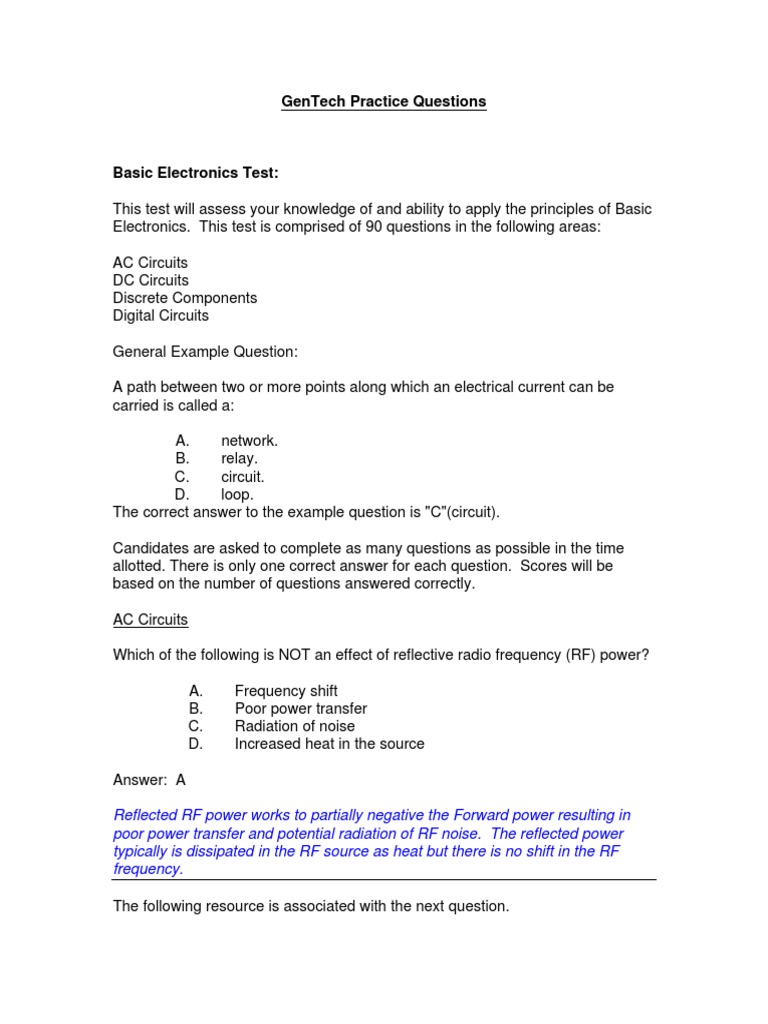 GenTech Electronics and Science Test Questions | PDF | Electronic ...