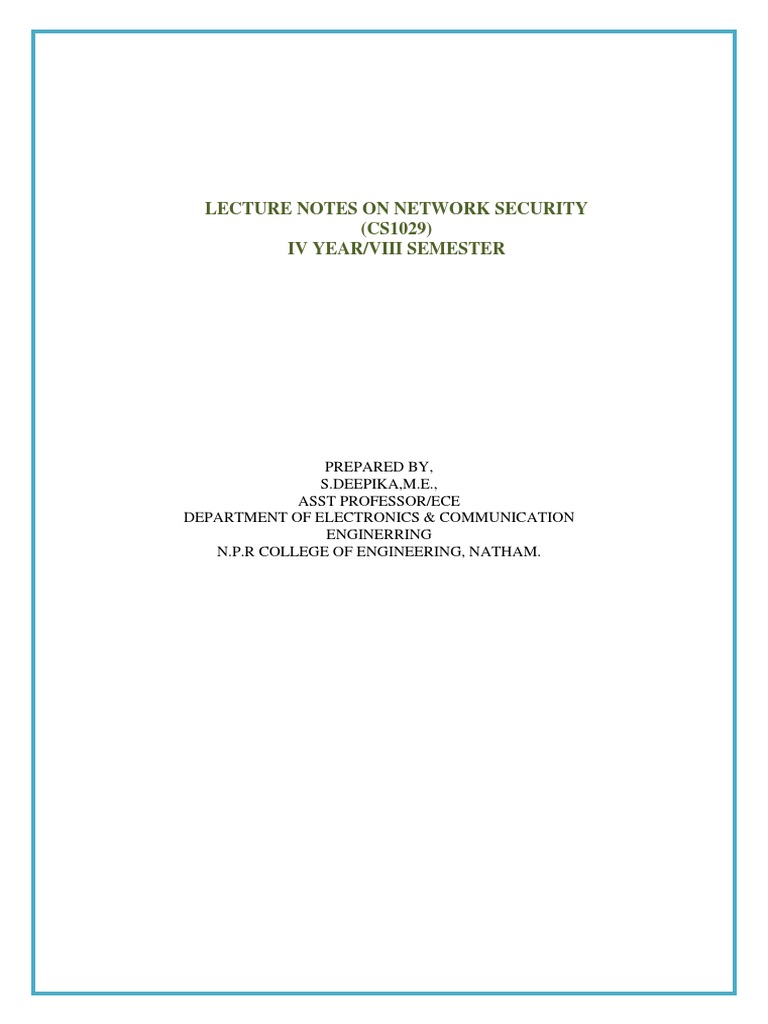 Network Security Lecture Notes | PDF | Public Key Cryptography | Cipher