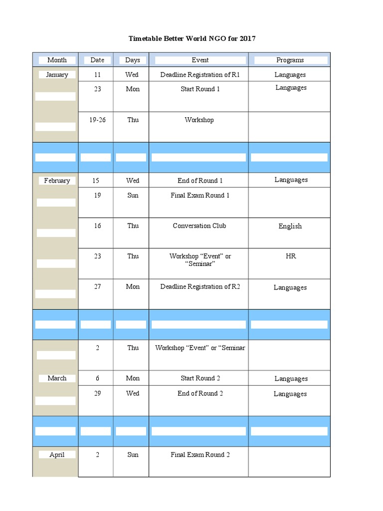 2017 NGO Language Program Timetable | PDF